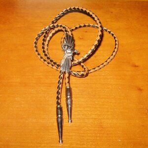 Mini Bronco Horse Bolo Tie Metal Slide w Tan Black Cord Southwestern Style